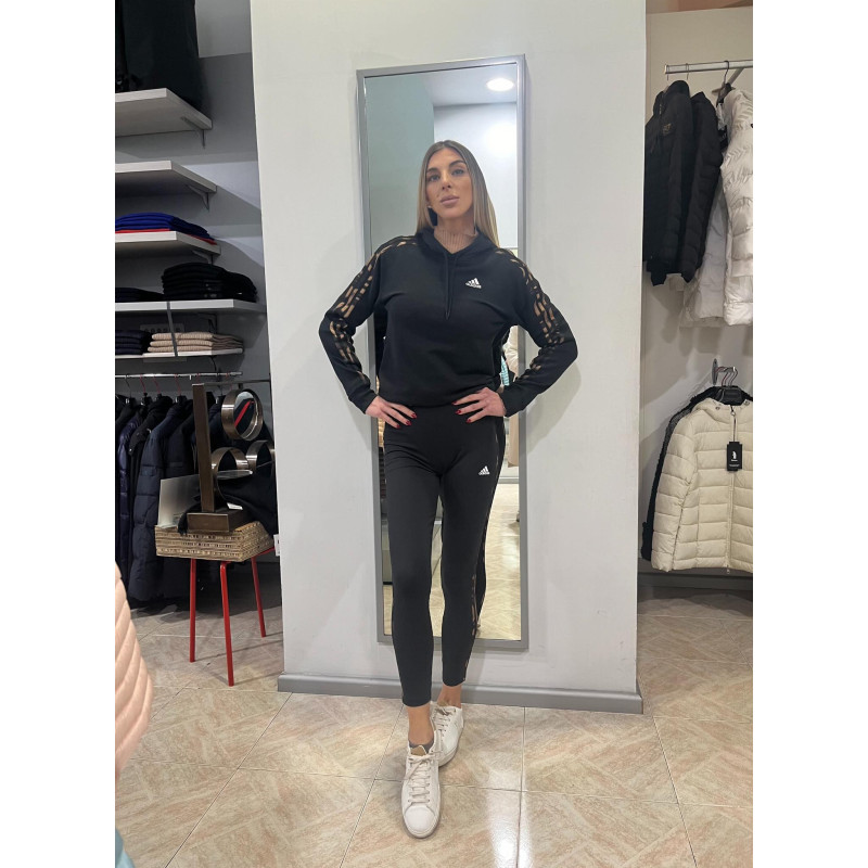 Adidas Felpa con Cappuccio Donna  Print 3-Stripes IL5872 Nero/Maculato