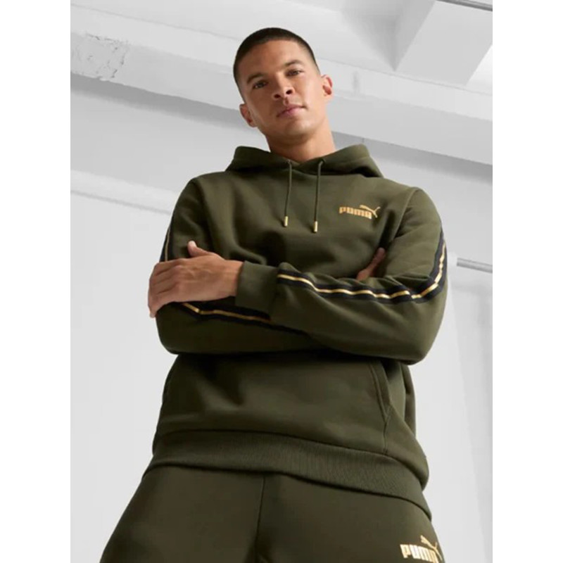 Puma Felpa con Cappuccio ESS Tape Minimal Uomo 630020 Verde/Oro
