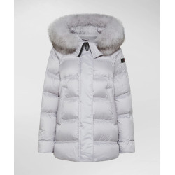 PEUTEREY Piumino Con Cappuccio Bordato In Pelliccia TAKAN MQS 03 FUR Grigio Perla