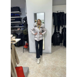 PEUTEREY Piumino Con Cappuccio Bordato In Pelliccia TAKAN MQS 03 FUR Grigio Perla