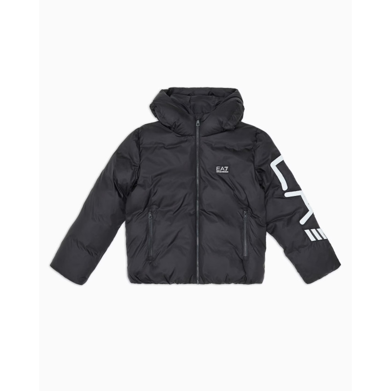 Armani EA7 Piumino Imbottito Con Cappuccio Polar Logo Boy 6DBB11 Nero