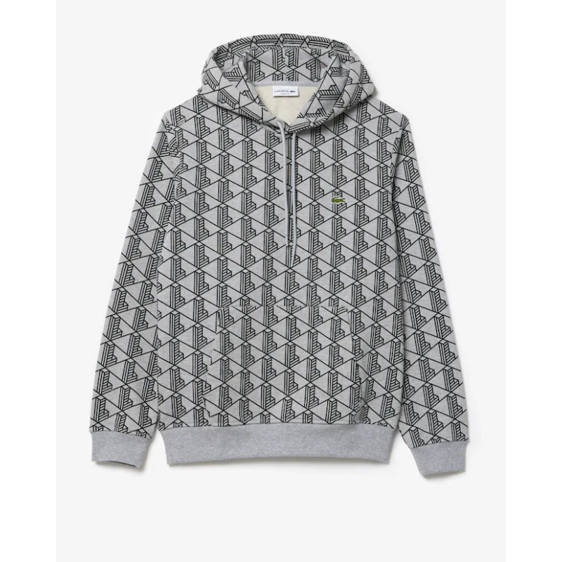 Lacoste Felpa con cappuccio con monogramma in cotone SH2855 Grigio/Nero