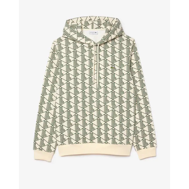 Lacoste Felpa con cappuccio con monogramma in cotone SH2855 Beige/Verde