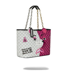 SPRAYGROUND BORSA PINK&CREAM CHECK MONEYBEAR HEAD TOTE 910T6609NSZ