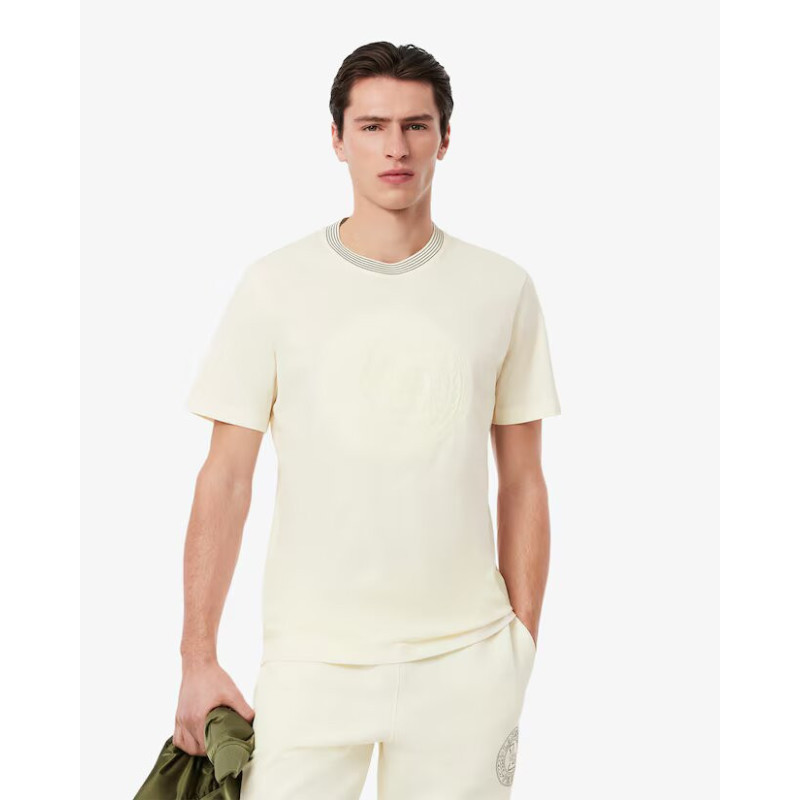 Lacoste T-shirt in jersey di cotone ricamato e stampato Uomo TH0124 Panna