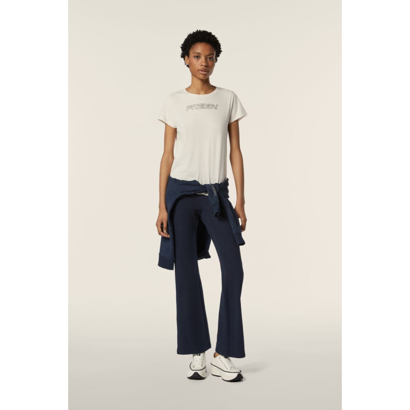 Freddy T-shirt da donna regular fit con logo WCRT1 Panna