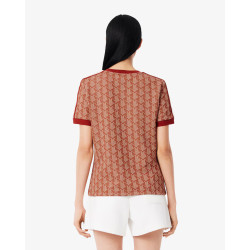Lacoste T-shirt slim fit jacquard con monogramma TF3244 Marrone/Beige