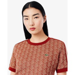 Lacoste T-shirt slim fit jacquard con monogramma TF3244 Marrone/Beige