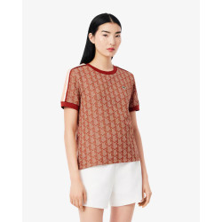 Lacoste T-shirt slim fit jacquard con monogramma TF3244 Marrone/Beige
