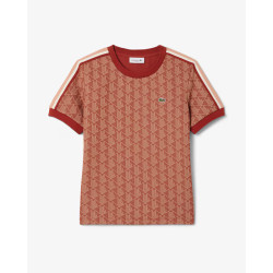 Lacoste T-shirt slim fit jacquard con monogramma TF3244 Marrone/Beige