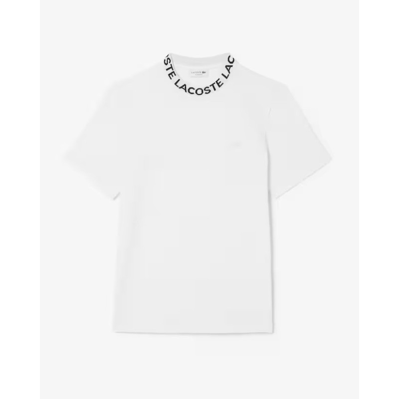 Lacoste T-shirt in piqué con marchio jacquard TH9582 Bianco