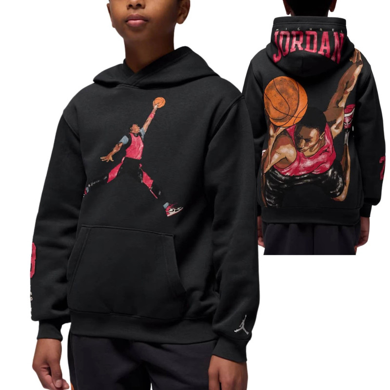 FELPA RAGAZZI JORDAN 95F382 CON CAPPUCCIO FELPATA NERO/RED