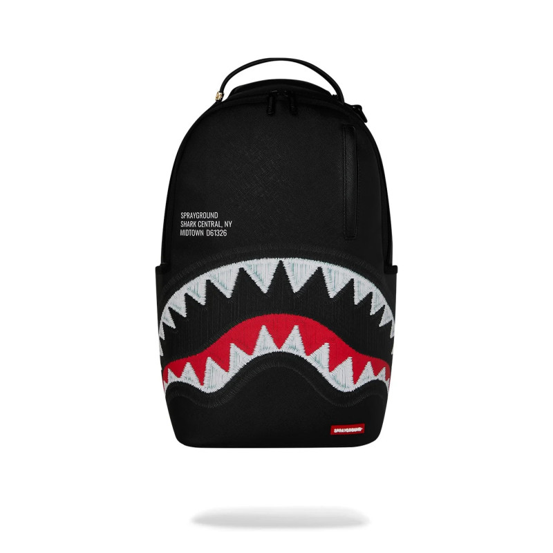SPRAYGROUND SHARK CENTRAL BLACK EMBROIDERED SHARK BACKPACK B9629