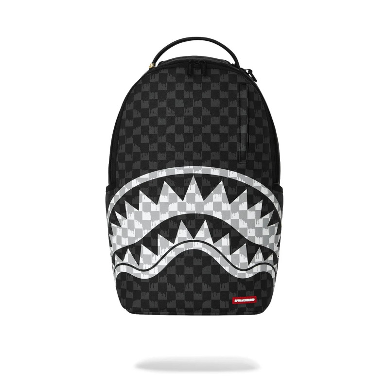 SPRAYGROUND BLACK AND WHITE DRIP CHECK SHARK BACKPACK B8553